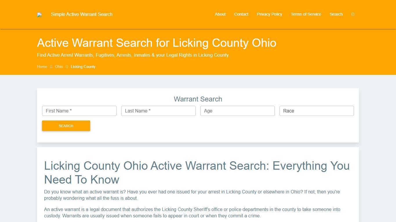 Active Warrant Search in Licking County Ohio - Outstanding Warrants